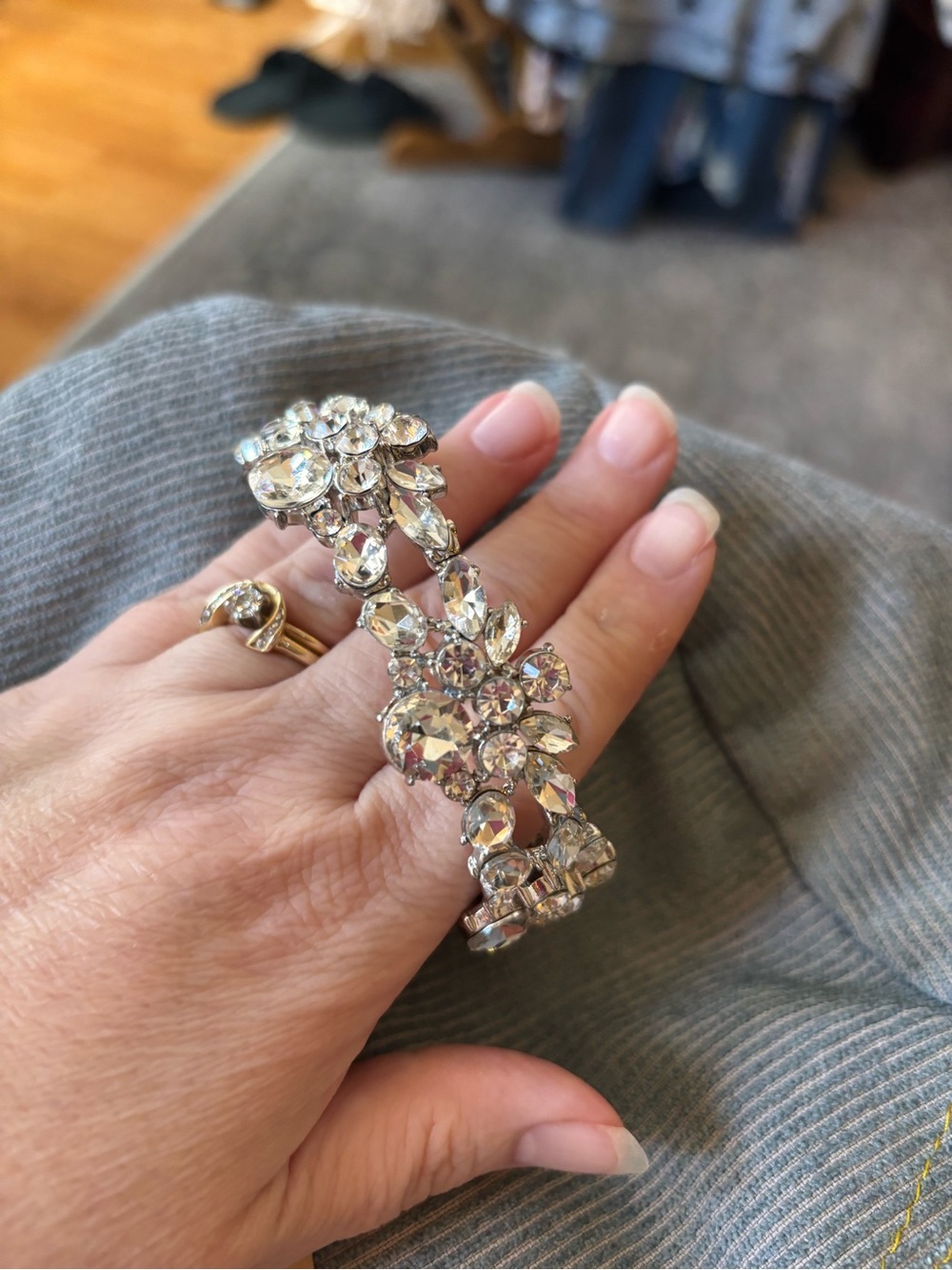 Stunning Crystal Floral Statement Bracelet - Silver Tone